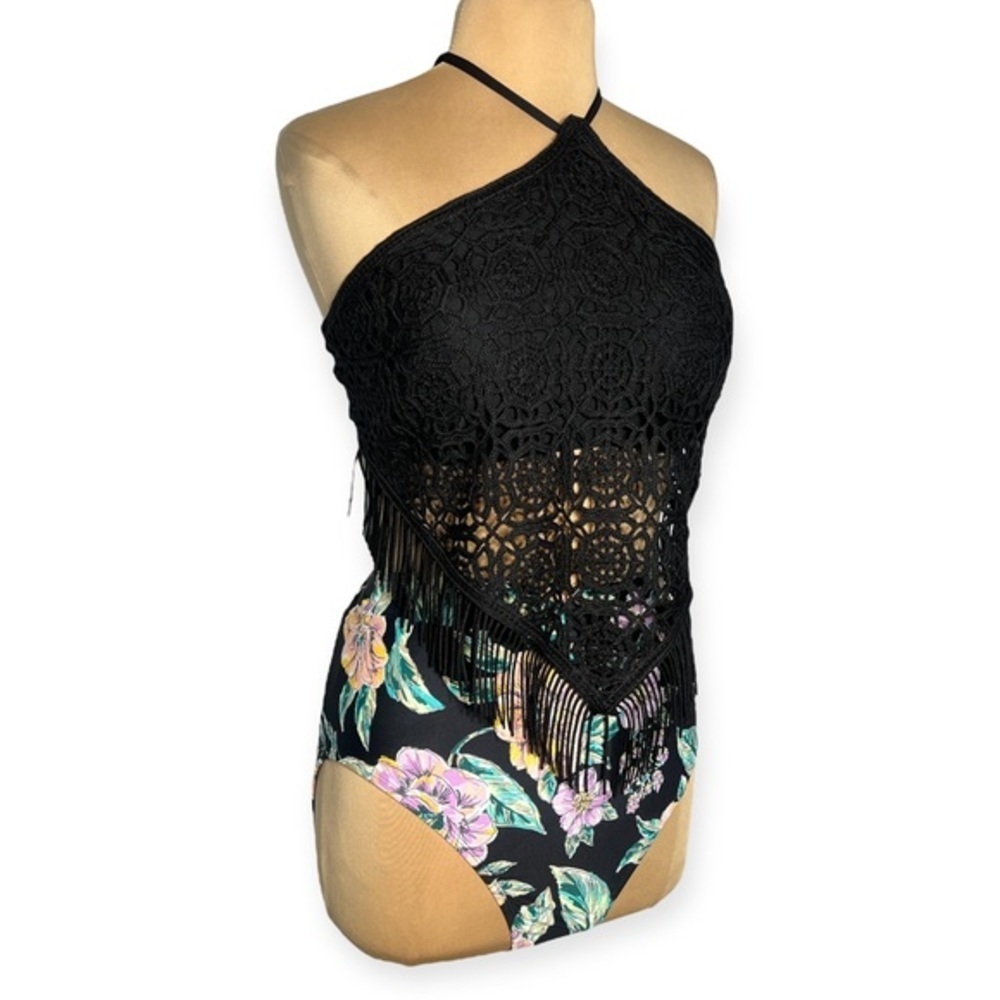 Freshwater boho crochet tankini size XXL black multicolor floral - Picture 4 of 9